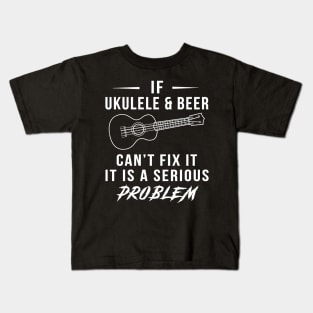Strum, Sip, Smile: Funny Ukulele and Beer Solution Tee! Kids T-Shirt